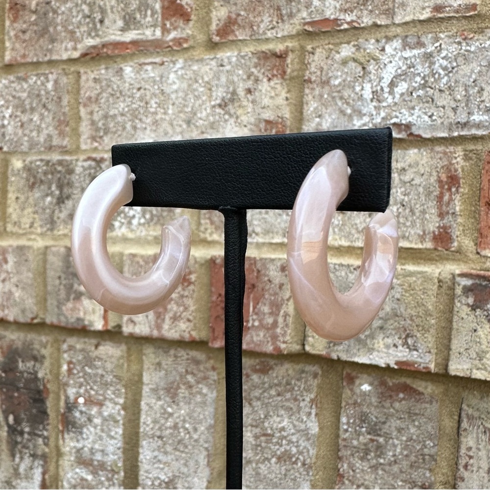Beige Marble Acrylic Color Wave Shaped Hoop Earrings
